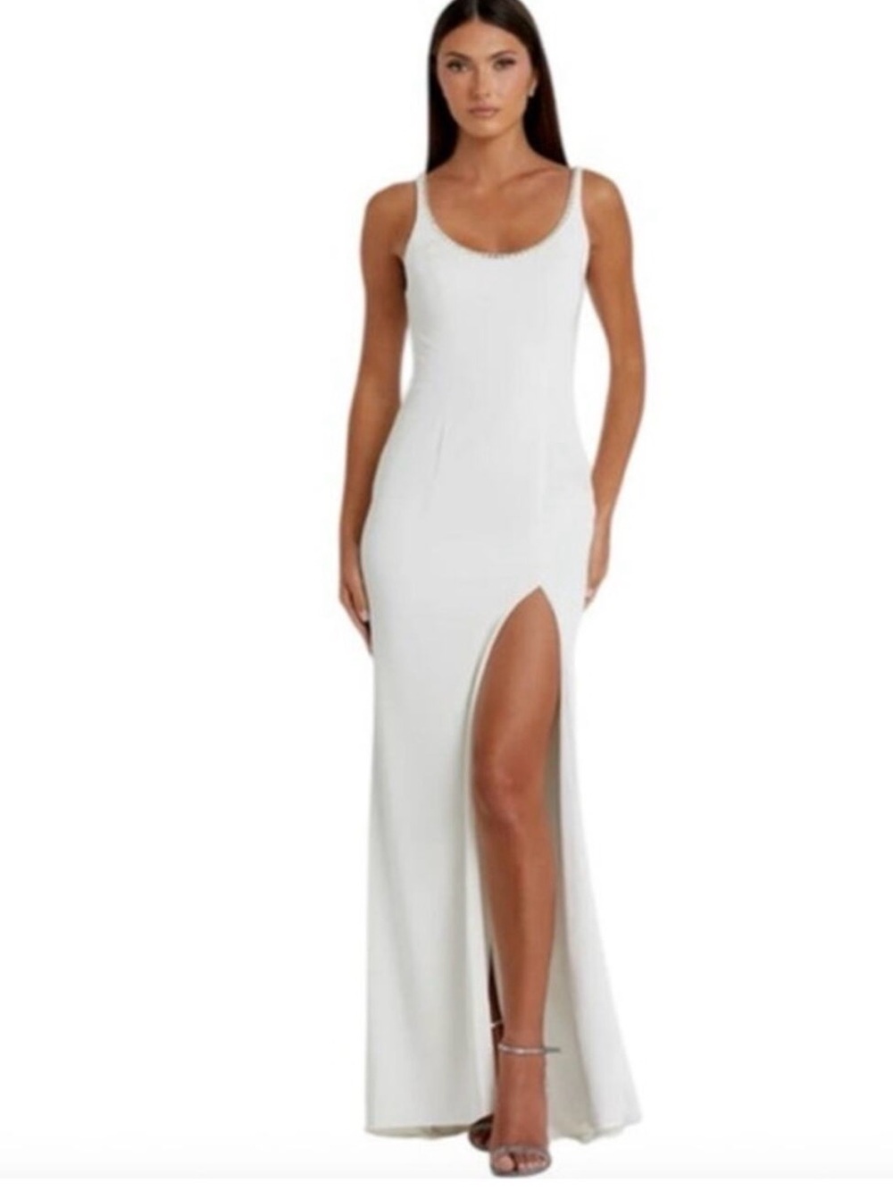 MAC DUGGAL Dress Size 0 NEW White Rhinestone Neckline Scoop Neck